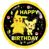 Balão Foil Redondo Pokémon Pikachu Happy Birthday 43cm