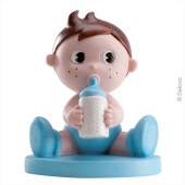 Figura Bebé com Biberão Batizado Azul 10cm